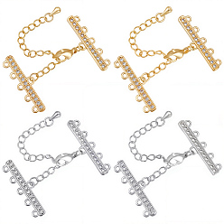 Real Gold Plated & Real Platinum Plated 4 наборы 2 цвета латунь микропаве кубический цирконий удлинитель цепочки, застежки для ожерелья, с 5 нитями 10 и концами застежки омара, без никеля , прозрачные, настоящее золото и платина, 50 мм, застежка : 10x6x2.5 mm, продлить цепочку: 40x3мм, Конец: 8.5x27x2 mm, отверстие : 1.2 мм, 2 наборы / цвет
