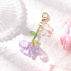 Фиолетовый Наборы украшений в виде бабочки из стеклянного бисера и акрилового камня ручной работы, с поворотными карабинами из сплава, подвесные украшения, фиолетовые, 60~66 мм