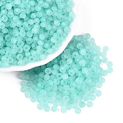 Turquoise Perles de rocaille en verre transparent dépoli fgb, rondelle, facette, trou rond, teint et cœur, turquoise, 4~4.5x3~3.5mm, Trou: 1.4~1.5mm, environ 6430 pcs / livre