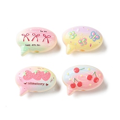Mixed Color Opaque Printed Acrylic Beads, Dialog with Bowknot & Cherry & Strawberry & Butterfly Pattern, Mixed Color, 14x19x8mm, Hole: 3mm