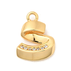 Letter S Латунные микро проложить кубического циркония прелести, без никеля , реальный 18 k позолоченный, Письмо с, 13.5x10.5x3 мм, отверстие : 1.5 мм