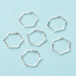 Посеребрённый Латунные соединительные колечки, долговечный, без кадмия и без свинца, шестиугольник, 925 серебро покрытием, 10x11x1 мм, внутренний диаметр: 9x10 мм