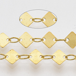 Golden Soldered Brass Link Chains, with Spool, Rhombus, Golden, 3.8x2.5x0.5mm, about 39.37 Feet(12m)/roll