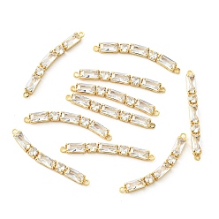 Настоящее золото 18K Подвески-коннекторы Shegrace из латуни с прозрачными кубическими циркониями, прямоугольник ссылки, без кадмия и без свинца и без никеля, реальный 18 k позолоченный, 31.5x3x3 мм, отверстие : 1.2 мм