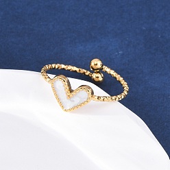 Белый Сердце 304 эмалированные манжеты из нержавеющей стали, золотые, белые, 9.5x7.5 мм, размер США 7 1/4 (17.5 мм)