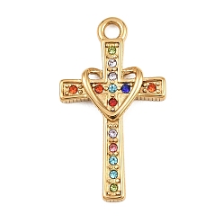 Разноцветный 304 из нержавеющей стали горный хрусталь подвески, крест прелести, ионное покрытие (ip), реальный 18 k позолоченный, красочный, 29.5x16.5x2.5 мм, отверстие : 2.5 мм