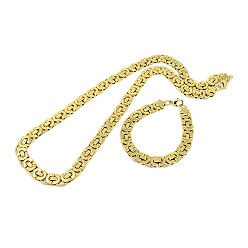 Золотой 304 цепи из нержавеющей стали комплекты ювелирных изделий, византийский ожерелье цепь и браслеты, с омаром застежками, золотые, 25.8 дюйм, 8-1/4 дюйм ~ 9 дюйм (210~230 мм)