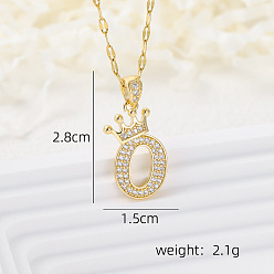 Letter O Латунные микропаве прозрачные кубические цирконии корона инициал кулон ожерелья, реальный 18 k позолоченный, Письмо O, 15.75 дюйм (40 см)