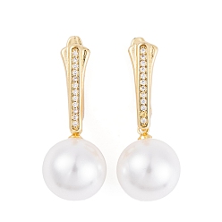 Настоящее золото 18K Серьги из латуни с прозрачным фианитом из АБС-пластика с жемчугом, без кадмия и без свинца, долговечный, круглые, серьги обруча, реальный 18 k позолоченный, 31x12 мм