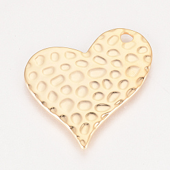 Real 18K Gold Plated Hammered Brass Pendants, Nickel Free, Real 18K Gold Plated, Heart, 27x30x1mm, Hole: 2.5mm