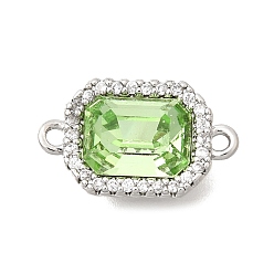 Светло-зеленый Подвески-коннекторы из латуни с микропаве из прозрачного кубического циркония и стекла, прямоугольник ссылки, платина, светло-зеленый, 15x9x5 мм, отверстие : 1.2 мм.