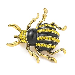 Topazee Claire Épingles en émail coccinelle, épinglettes en strass en alliage pour vêtements de sac à dos, or, topaze clair, 33x34mm