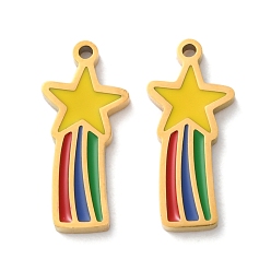 Настоящее золото 18K Ионное покрытие (ip) 304 брелоки из нержавеющей стали, с эмалью, звезда с радужным шармом, реальный 18 k позолоченный, 16.5x7x1.5 мм, отверстие : 1 мм