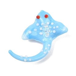 Светло-Голубой Стеклянные подвески, амулеты манта скат, Небесно-голубой, 32~34x35~37x13~15 мм, отверстие : 2.7 мм