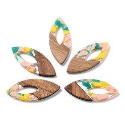 Желтый Подвески из смолы и ореха, лошадиный глаз , желтые, 38x15.5x3 мм, отверстие : 2 мм, внутренний диаметр: 16 мм