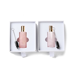 Розовый Кварц Флакон для духов из натурального розового кварца, с пластиковыми выводами с покрытием и колпачком из алюминиевого сплава, многоразовая бутылка, для косметики, эмульсия эфирного масла, 2.95x2.55x8.15 см