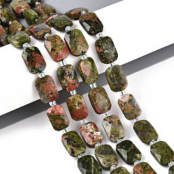 Унакит Природные Unakite бисер нитей, прямоугольные, граненые, с бисером, 11.5~12x8x4~5 мм, отверстие : 0.9 мм, около 26~27 шт / нитка, 14.57~15.08'' (37~38.3 см)