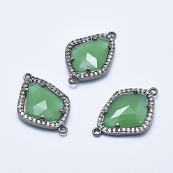 Средний Морско-зеленый Латунные микро проложить кубических ссылки циркония, со стеклом, граненые, слеза, металлический черный , средний морской зеленый, 27x18x4.5 мм, отверстие : 1.4 мм