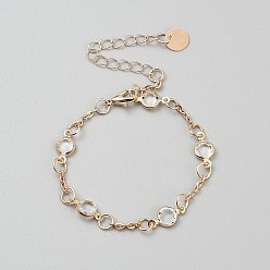 Золотой Браслеты из сплава с плоскими круглыми звеньями, ювелирные изделия из кабельной цепи для женщин, с кубического циркония, золотые, 172 мм