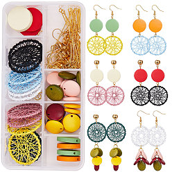 Mixed Color DIY Earring Making, with Painted Wood Charms, Iron Filigree Joiners Links, 304 Stainless Steel Findings and Brass Earring Hooks, Mixed Color, 30.5x3.5mm