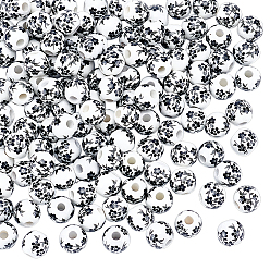 Черный 120шт. фарфоровые бусины ручной работы с принтом, круглые с цветочным узором, чёрные, 8 мм, отверстие : 2 мм