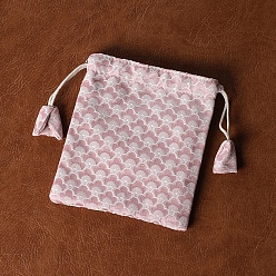 Pink Chinese Style Cloth Bags with Buttons, Rectangle Jewelry Pouches, Pink, 15x13cm