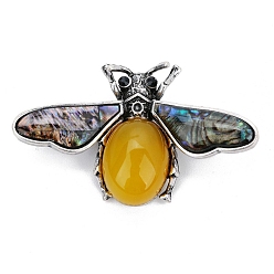 Yellow Agate Natural Yellow Agate Brooches, with Shell and Rhinestone, Insect, 36x60mm
