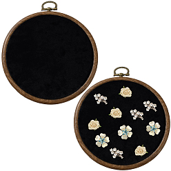 Negro Soporte de exhibición para broches y joyas colgantes de pared de ABS, con marco de bambú, plano y redondo, negro, 143x132x10.5 mm, agujero: 17x8.5 mm