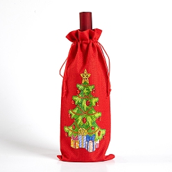 Christmas Tree Christmas Theme DIY 5D Diamond Painting Gift Bag Kits, including Linen Bag, Resin Rhinestones, Diamond Sticky Pen, Tray Plate and Glue Clay, Christmas Tree Pattern, 345x145mm