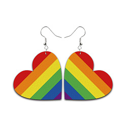 Разноцветный Серьги с подвесками в форме сердца из искусственной кожи с флагом цвета радуги, латунные длинные серьги-подвески для женщин, красочный, 70x45x1.5 мм