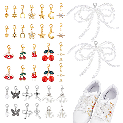 (52) Непрозрачная лаванда 36 шт. 18 стили подвески-бантики для обуви из искусственной жемчужины, смолы, сплава и пластика, Сплав с застежками когтя омара, разноцветные, 26~95 мм, 2 шт / стиль