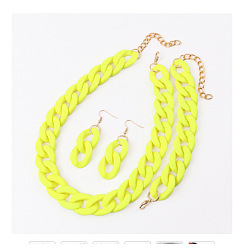Зелено-Желтый Комплекты акриловых цепочек-цепочек, сережек-подвесок и браслетов, золотые, зеленый желтый, Ожерелье: 430 mm