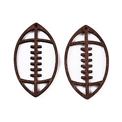 Седло Коричневый Большие подвески из натурального дерева тополь, окрашенные, регби, седло коричневый, 54.5x31.5x2.5 мм, отверстие : 1.6 мм