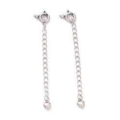 Antique Silver 925 Sterling Silver Chain Extenders, with Spring Ring Clasps & Charms, Heart, Antique Silver, 60x5.7mm, Hole: 1.5mm