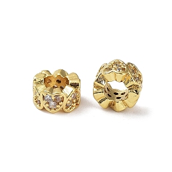 Золотой Стойки обшивки латунь микро проложить кубического циркония бусы, без кадмия и без свинца, долговечный, колонке с сердцем, золотые, 6.5x3.5 мм, отверстие : 3 мм