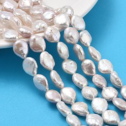 Морская Ракушка Натуральный жемчуг в стиле барокко кеши, культивированный пресноводный жемчуг, плоско-круглые, класс 4, цвет морской раковины, 10.5~13x6~7 мм, отверстие : 0.6 мм, около 29~35 шт / нитка, 15.16~15.55'' (38.5~39.5 см)