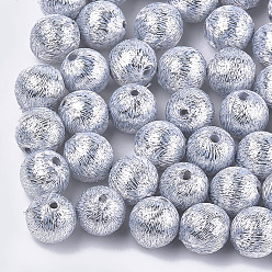 Silver Polyester Thread Fabric Covered Beads, with ABS Plastic Inside, Round, Silver, 16x17mm, Hole: 2mm