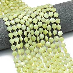 Лимонный Нефрит Натуральные нефритовые бусины, цвет лимона , граненый шестиугольный разрез, плоско-круглые, с бисером, 8~8.5x5 мм, отверстие : 0.8 мм, около 36 шт / нитка, 15.16''~15.24'' (38.5~38.7 см)