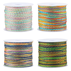 Зеленый 4 рулоны 4 цветные сегментные окрашенные круглые нейлоновые шнуры с китайским узлом, с золотой нитью, для изготовления ювелирных изделий DIY, зелёные, 0.8 мм, около 54.68 ярдов (50 м) / рулон, 1 рулон / цвет