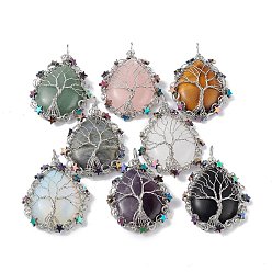 Mixed Goldstone Natural & Synthetic Mixed Gemstone Big Pendants, Teardrop Charms, with Rack Plating Platinum Plated Copper Wire Tree and Non-magnetic Hematite Star Beads, Cadmium Free & Lead Free, 63~65x39~43x9~11mm, Hole: 6~6.5x4.5~5mm