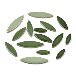 Olive Flat Elongated Leaf Porcelain Mosaic Tiles, Mixed Size Willow Leaf Ceramic Cabochons for DIY Mosaic Coaster, Flower Pot & Tray Making, Olive, 25~50x8.5~13.5x5mm