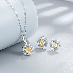 Желтый Цветок 925 ожерелье из стерлингового серебра с кубическим цирконием и серьга-гвоздик, платина, желтые, 400 мм и 10 мм