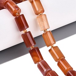 Chocolate Natural Agate Beads Strands, Dyed, Column, with Seed Beads, Chocolate, 11.5~13x7.5~8.5mm, Hole: 1.2~1.5mm, about 27~28pcs/strand, 14.37~15.16 inch(36.5~38.5cm)