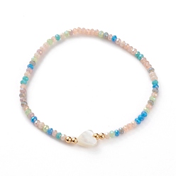 Королевский синий Стеклянные бусы из граненого ронделя, с бусинами в форме сердца из натуральных ракушек и круглыми бусинами из латуни, королевский синий, внутренний диаметр: 2-1/4 дюйм (5.8 см)