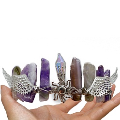 Аметист Обручи для волос из натурального аметиста и кварца, крылья с солнечными коронами-резинками для волос для женщин и девочек, 350x150 мм