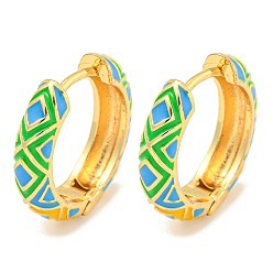 Темно-Голубой Серьги-кольца из латуни с эмалью и ромбическим узором, без кадмия и без свинца, долговечный, реальный 18 k позолоченный, глубокое синее небо, 19x4.5 мм