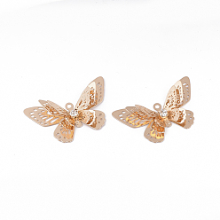Light Gold Brass Pendants, with Crystal Rhinestone, Butterfly, Light Gold, 21x35x7mm, Hole: 1.6mm