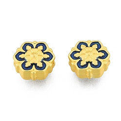 Matte Gold Color Alloy Enamel Beads, Matte Style, Flower with Snowflake Pattern, Matte Gold Color, 11x11x5mm, Hole: 1.6mm