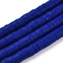 Azul Oscuro Hechos a mano de los granos de la arcilla del polímero hebras, para suministros de manualidades de joyería diy, perlas heishi, disco / plano y redondo, azul oscuro, 6x0.5~1 mm, agujero: 1.8 mm, sobre 290~320 unidades / cadena, 15.75 pulgada ~ 16.14 pulgada (40~41 cm)