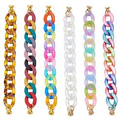 Mixed Color Acrylic Curb Chain for DIY Keychains, Phone Case Decoration Jewelry Accessories, with Brass Screw Nuts and Iron Screws, Mixed Color, 6pcs/box